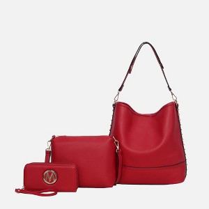 MKF Collection Wren Vegan Leather Women’s Hobo with Pouch and Wristlet Wallet by Mia K- 3 pieces - Red - 1 of 4