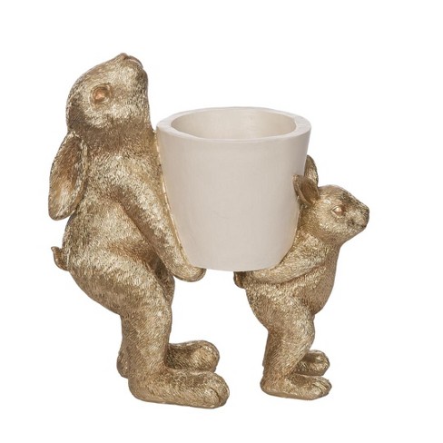 Transpac Resin Gold Bunnies Holding Pot Home Decorations Easter - image 1 of 1