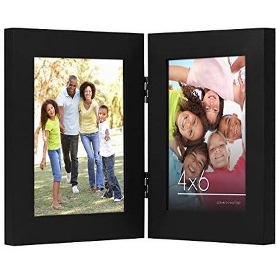 Americanflat 4" x 6" Hinged Picture Frame with Two Displays MDF and Shatter Resistant Glass - Black