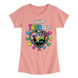 Girls' - Marvel - Thor Valentine You're Athorable Fitted Short Sleeve Graphic T-Shirt - 1 of 4