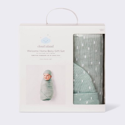 Hospital Muslin Swaddle and Hat Gift Set - 2ct - Green - Cloud Island&#8482;