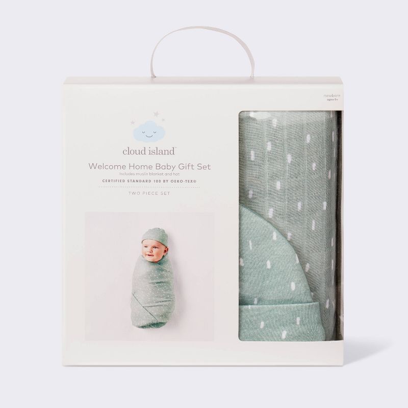 Hospital Muslin Swaddle and Hat Gift Set - 2ct - Green - Cloud Island&#8482;, 5 of 6