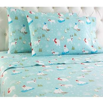 Micro Flannel Shavel Durable & High Quality Luxurious Printed Sheet Set Including Flat Sheet, Fitted Sheet & Pillowcase, Twin - Fun in the Snow