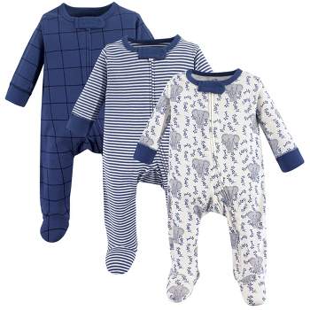 Touched by Nature Baby Boy Organic Cotton Zipper Sleep and Play 3pk, Elephant