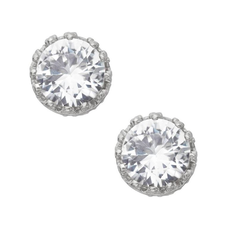 6mm Round-cut White Sapphire Crown Stud Earrings in Sterling Silver, 2 of 3