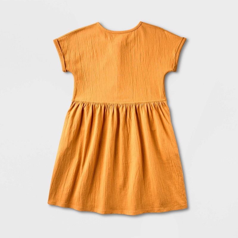 Girls' Adaptive Short Sleeve Knit Dress - Cat & Jack™ Dark Mustard Yellow, 3 of 6