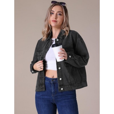 Женские куртки INSPIRE CHIC Women's Button Down Long Sleeve Oversized Denim Jacket Black Medium — фото 3