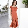 Anna-Kaci Women's Off Shoulder Plaid Midi Dress with Flutter Sleeves and Asymmetrical Hem - 3 of 4