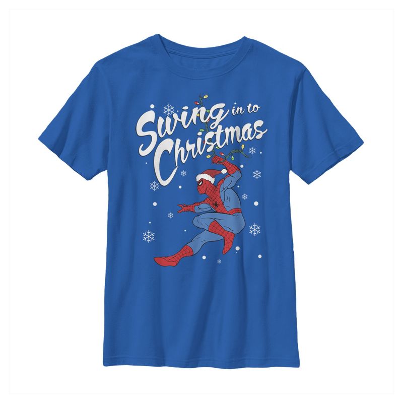 Boy's Marvel Christmas Spider-Man Swing T-Shirt, 1 of 5