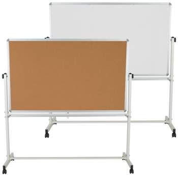 Emma and Oliver Reversible Mobile Cork Bulletin Board and White Board Stand with Pen Tray