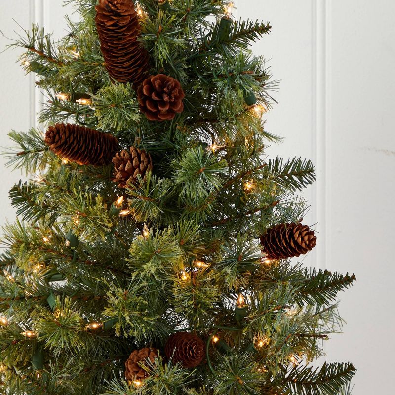 3ft Nearly Natural Pre-Lit Artificial Christmas Tree with Pinecones Clear Lights, 6 of 8
