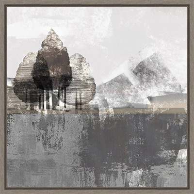 Textured Abstract Landscape Gray Canvas Wall Art with Silver Frame