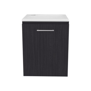 SEVOBAL Bathroom Vanities Floating Cabinet 15.7 Inch with Resin Sink and One Shelf for Bathroom Storage, Black, 24.41"*20.47"*11.02" - 1 of 4