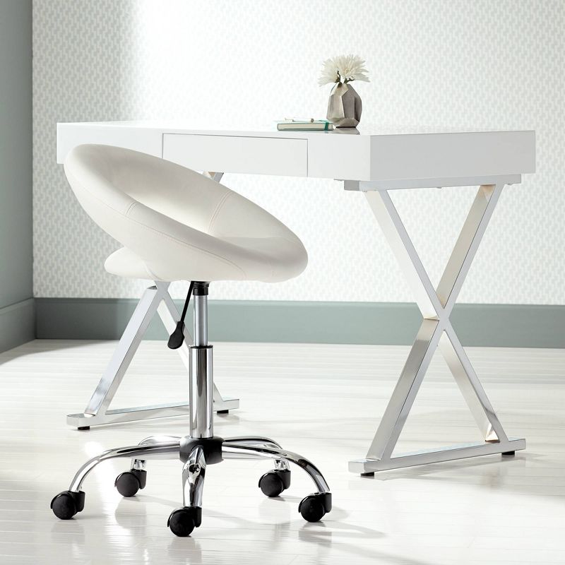 Studio 55D Orbit Chrome Bar Stool Silver 24 1/4" High Modern Adjustable White Round Faux Leather Cushion Rolling for Kitchen Counter Island Home Shed, 2 of 9
