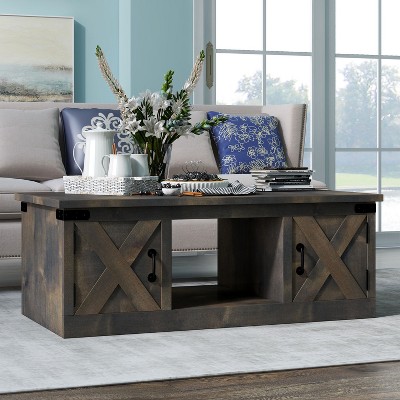 NicBex Rectangle Coffee Table Center Dining Table with Open Shelf & Storage Cabinets for Living Room