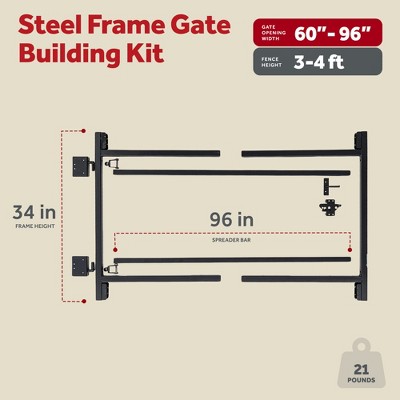 Adjustable Black Steel Frame Gate Building Kit with Hardware