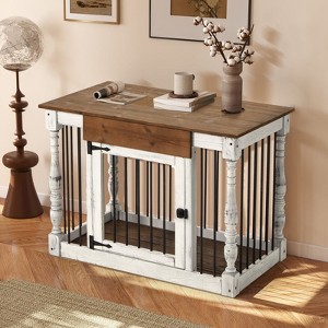 EROMMY Dog Crate Furniture For Small & Medium Dogs, Stylish Wood Dog Crate With Waterproof Top & Roman Columns, Dog Kennel End Table - 1 of 4
