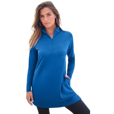 Swim 365 Women's Plus Size Chlorine Resistant Long-Sleeve Mock Neck Swim Tee