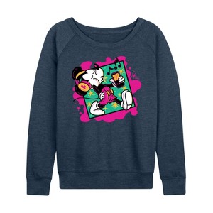 Women's - Disney - Mickey Music Stroll Lightweight French Terry Wide Neck Long Sleeve Shirt - 1 of 4