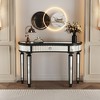 TiramisuBest 47" Half-Moon Mirrored Console Table with Fluted Glass & Crystal Knob Drawer,Silver Entryway Vanity Desk for Bedroom,Antique Black - 2 of 4