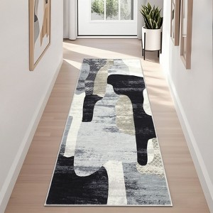 Machine Washable Contemporary Abstract Area Rug Low Pile Stain & Slip Resistant Pet Friendly Floor Cover - 1 of 4