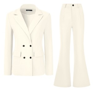 Allegra K Women's Business Work Notched Lapel Blazer and Long Pants 2 Pieces Suit Set - 1 of 4