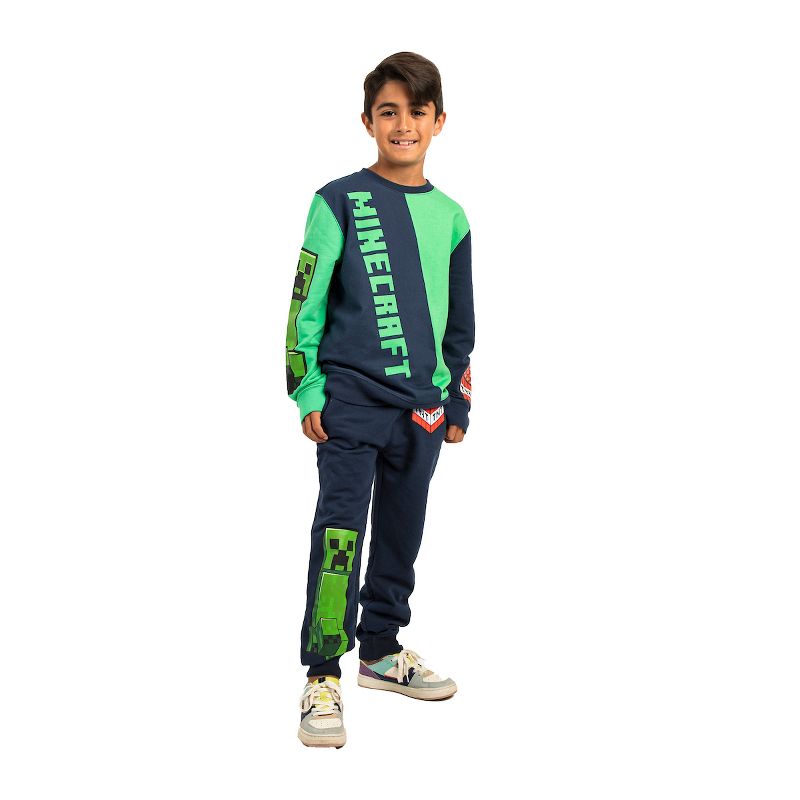 Minecraft Block Character and Title Logo Oversized Graphic Youth Sweatshirt and Joggers 2-Piece Set, 1 of 5