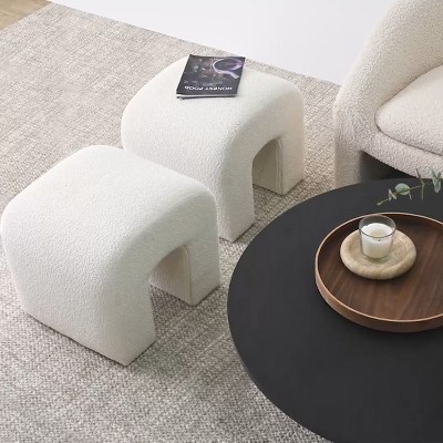 Lily Boucle Waterfall Ottoman,Contemporary Upholstered Ottoman with Wooden Legs Sofa Ottoman Footstool Extra Seat-Maison Boucle
