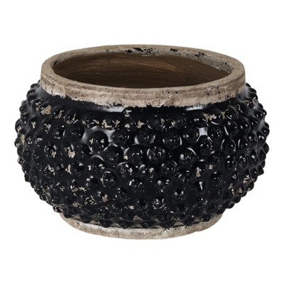 Textured Flower Pots and Planters for Home Decor -Indoor and Outdoor Display - Unique Design That Enhances House, Garden, and Patio - 7" Black & Brown