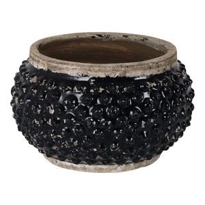 Textured Flower Pots and Planters for Home Decor -Indoor and Outdoor Display - Unique Design That Enhances House, Garden, and Patio - 7" Black & Brown - 1 of 4