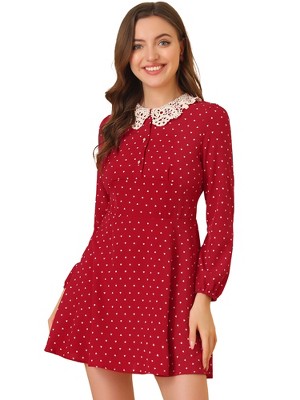 Allegra K Women's A-Line Long Sleeve Front Button Down Lace-Collar Mini Dresses