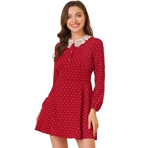 Allegra K Women's A-Line Long Sleeve Front Button Down Lace-Collar Mini Dresses - 1 of 4