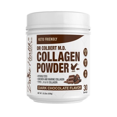 Divine Health - Hydrolyzed Type I, II & III Collagen Protein and Peptides Drink Mix Powder - Sugar Free Chocolate Flavor - 22.2 oz