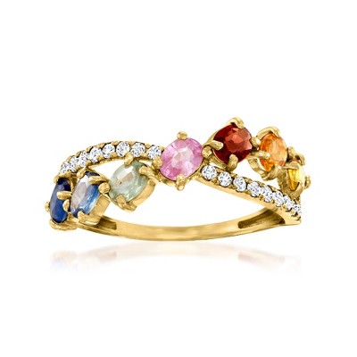 Ross-Simons 1.40 ct. t.w. Multicolored Sapphire and  .19 ct. t.w. Diamond Crisscross Ring in 14kt Yellow Gold