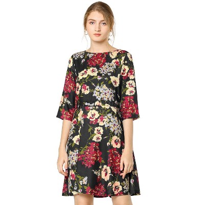 INSPIRE CHIC Women's Floral Print Boat Neck 3/4 Sleeve Dresses