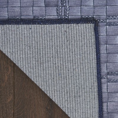 Navy Blue Abstract Synthetic Flat Woven Rectangular Rug 6' x 9'