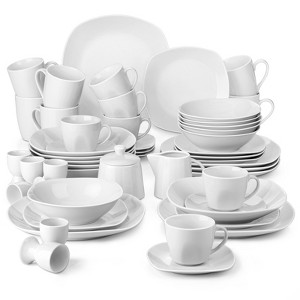 vancasso 50 Piece ivory White Plate and Bowl Sets, Porcelain Dishes with Plates, Bowls, Cups and Saucers, Mugs, Egg Cups, Sugar/Milk Pot for 6 People - 1 of 4