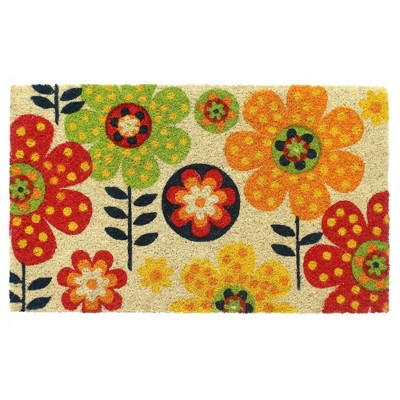 RugSmith Bleach Machine Tufted Folk Flowers Coir Doormat