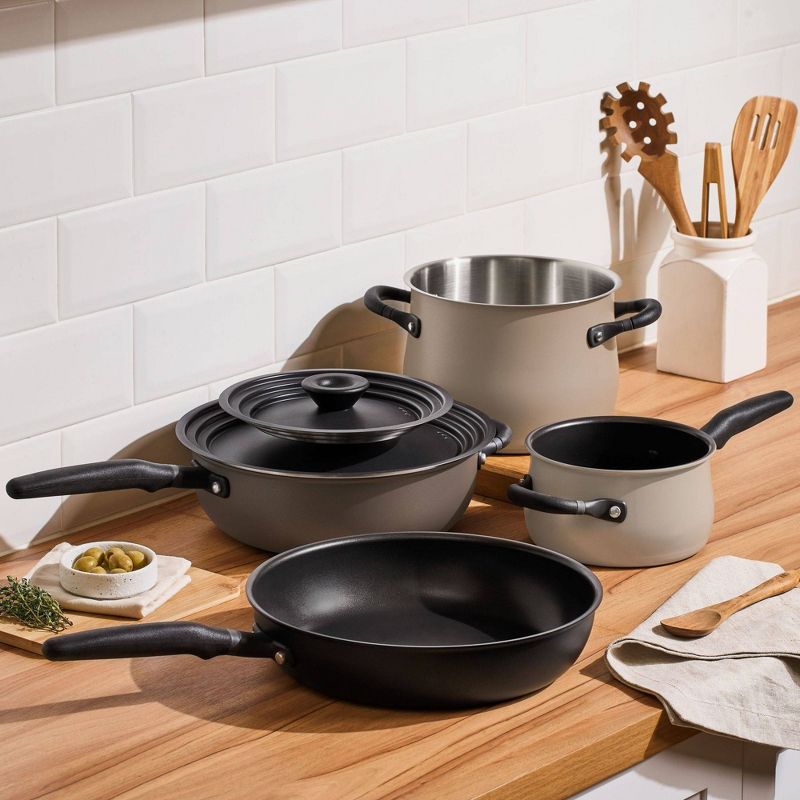 Meyer Accent Series 6pc Aluminum Nonstick and Stainless Steel Induction Cookware Essentials Set Cinder and Smoke, 3 of 21