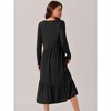 Seta T Women's Fall Long Sleeve Crewneck Pleated Tiered Swing Midi Dress with Pockets - 4 of 4