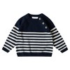 Stellou & Friends 100% Cotton Striped Infant Baby Long Sleeve Sweater with Shoulder Button Closure - 0-3 Months / Gray with White Stripes - 4 of 4
