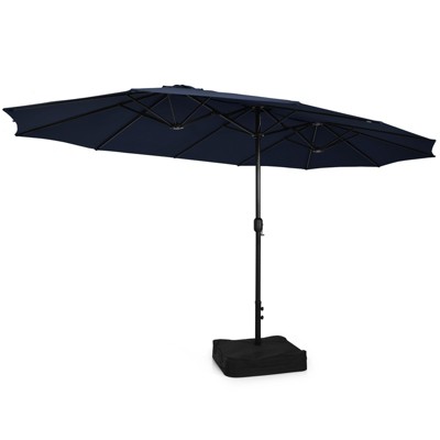 Tangkula 15FT Double-Sided Twin Umbrella Sun Shade Outdoor Crank Market Base Orange Patio