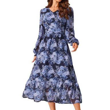 blue floral boho dress chiffon Adrianna Papell Asymmetrical Draped Floral Chiffon Gown main image 1