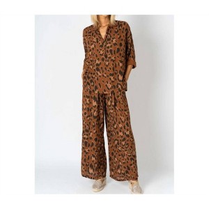 Women's Cheetah Print Wide Leg Pants - Look Mode USA OS - 1 of 4