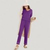 Anna-Kaci Lounge Women's Contrast Trim Long Sleeve V-Neck Pajama Top and Lounge Pants Two Piece Sleepwear Set - 2 of 4