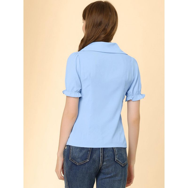 Allegra K Women's Collar Button Front Short Sleeves Work Shirts, 3 of 5