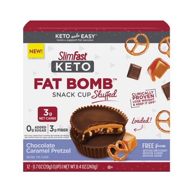 SlimFast Keto Fat Bomb Stuffed Snack Cup - Chocolate Caramel Pretzel - 12ct