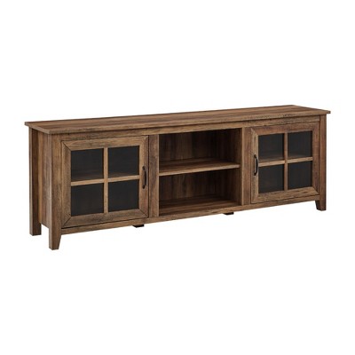 70" MDF Glass-Door Modern Farmhouse TV Stand with Adjustable Shelves and Cord Management for Living Room and Bedroom