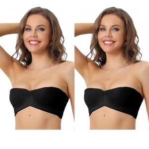 Allegra K Women's Underwire Lightly Soft Unpadded Breathable 3/4 Cup Strapless Bralettes 2 Packs - 1 of 4