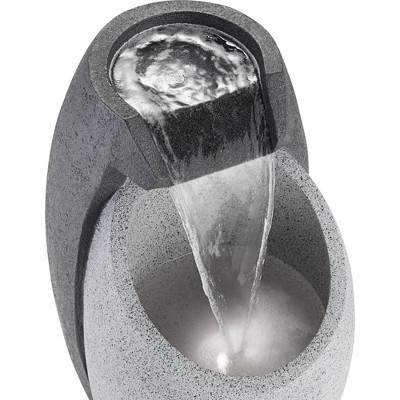 Modern Gray and Black Faux Stone Outdoor Water Fountain with LED Light